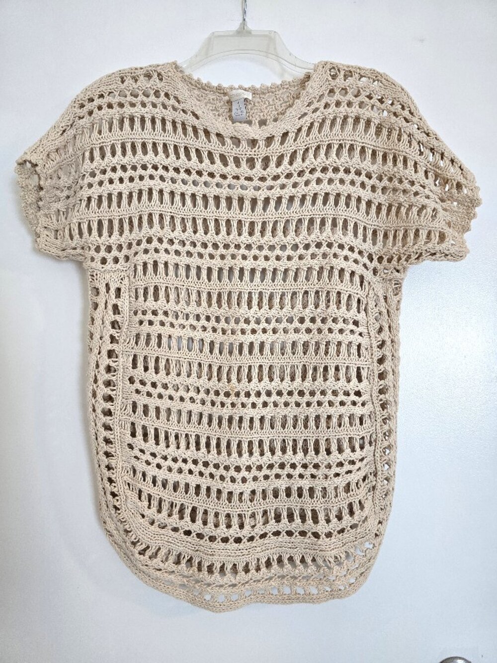 Chico's Linen & Cotton Open Knit Sweater Top - Size 1 (Medium or 8-10)